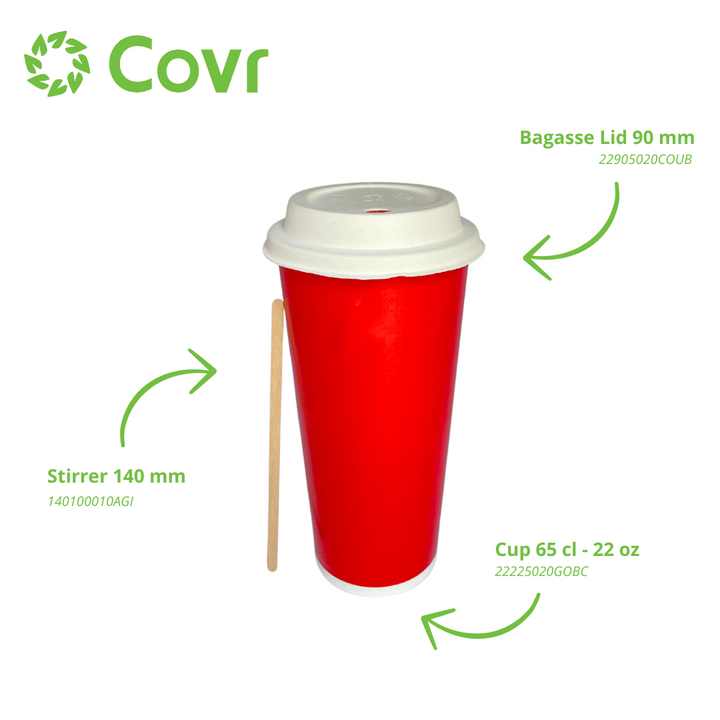 Red paper cups 65 cl / 22 oz cold drinks - 12 + 260 + 15 gsm