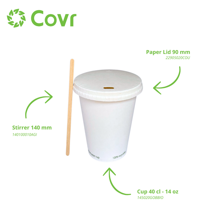 White plastic-free paper cups 40 cl - 14 oz (1000 units)