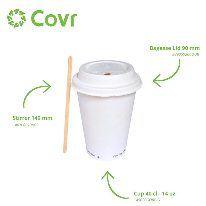 White plastic-free paper cups 40 cl - 14 oz (1000 units)