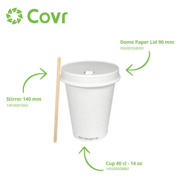 White plastic-free paper cups 40 cl - 14 oz (1000 units)