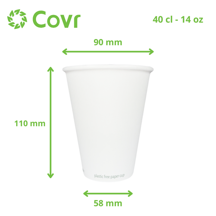 White plastic-free paper cups 40 cl - 14 oz (1000 units)